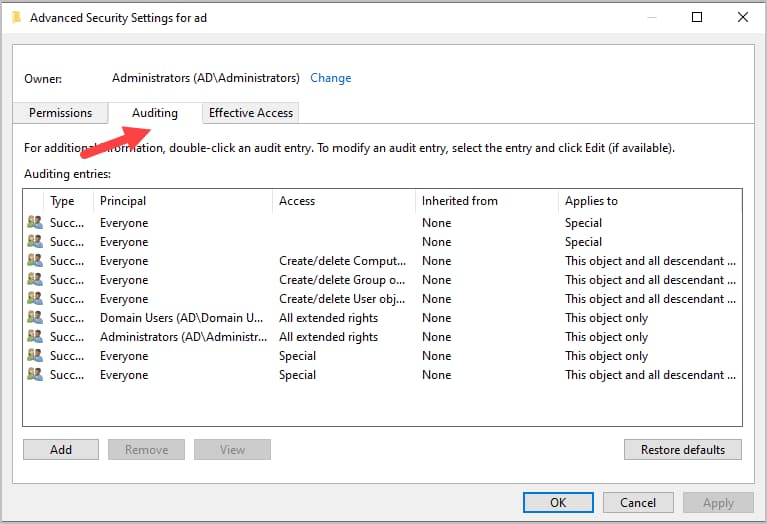 click on auditing