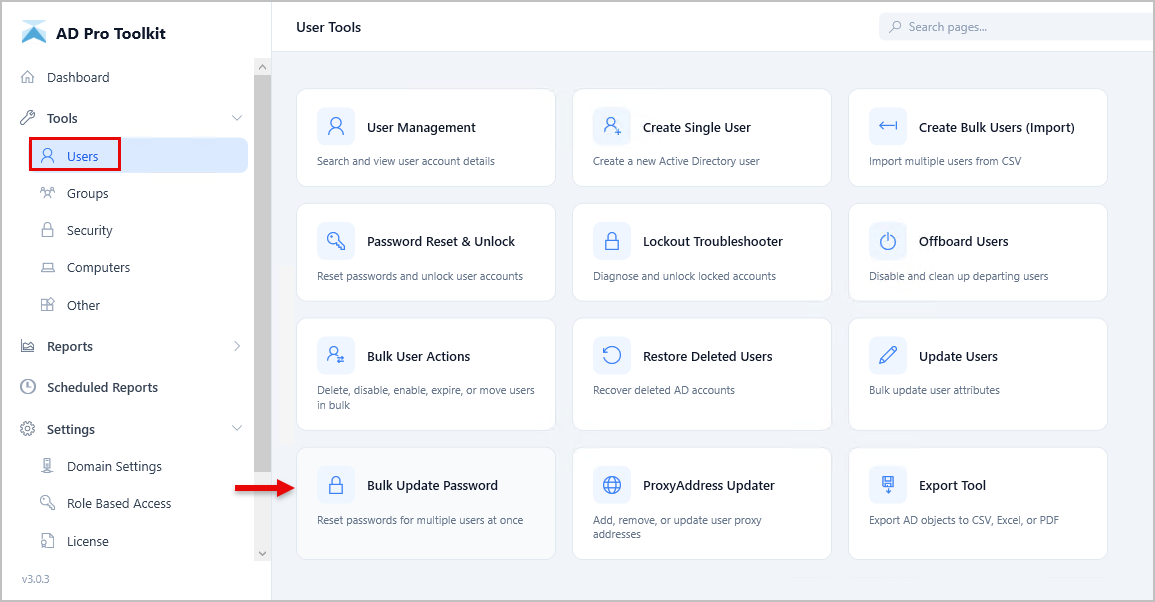 select bulk update password