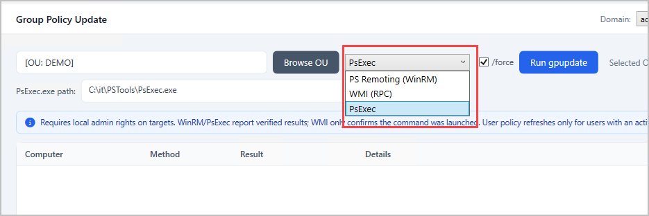 gpupdate remote option