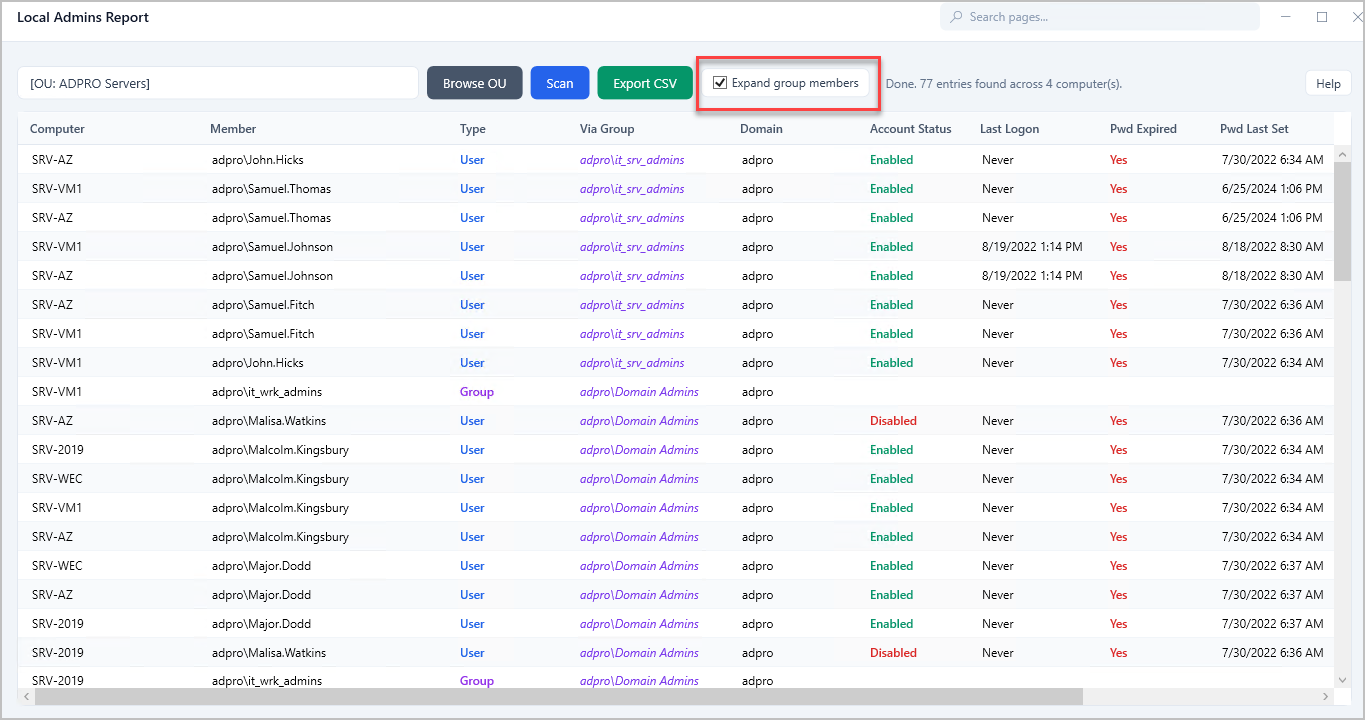 expand group members
