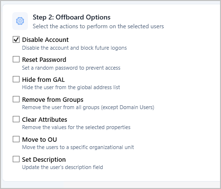 select offboard options