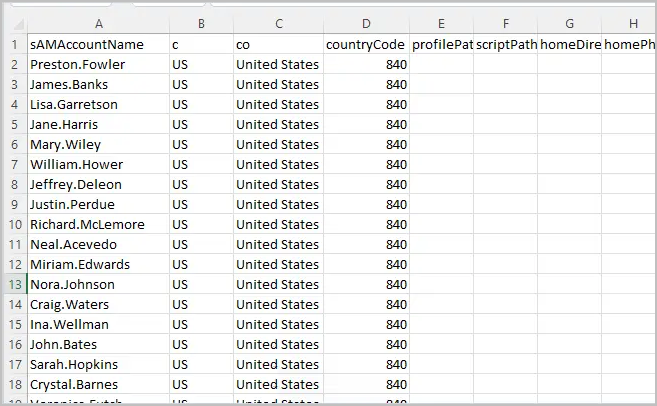 country code csv example