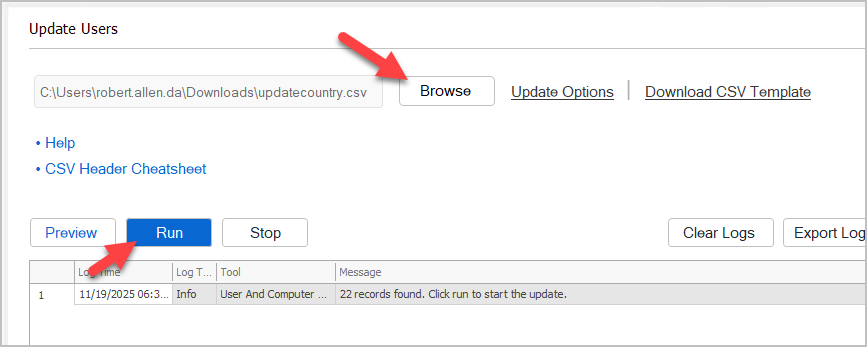 run country code update