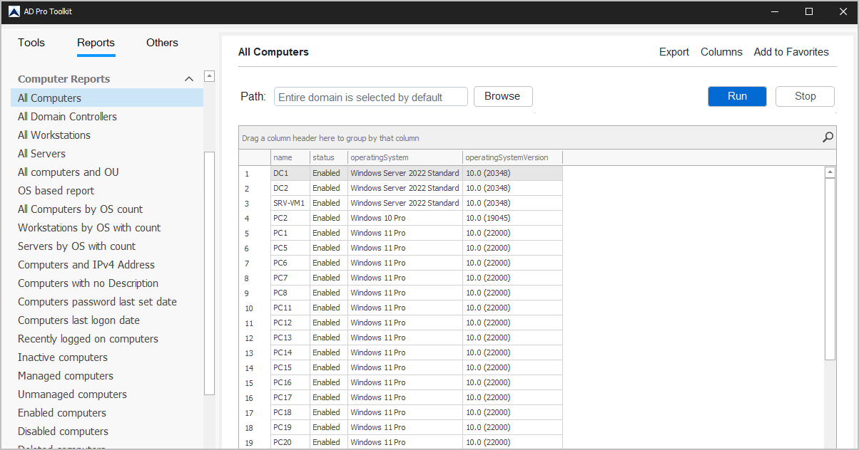 select computer reports