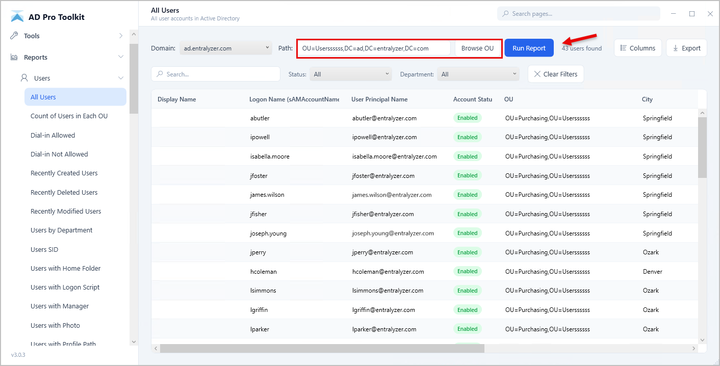 run active directory report