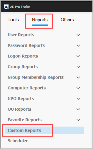 click on custom reports