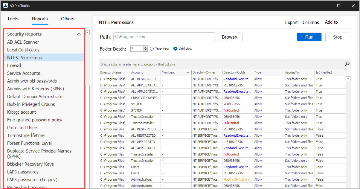 select security reports