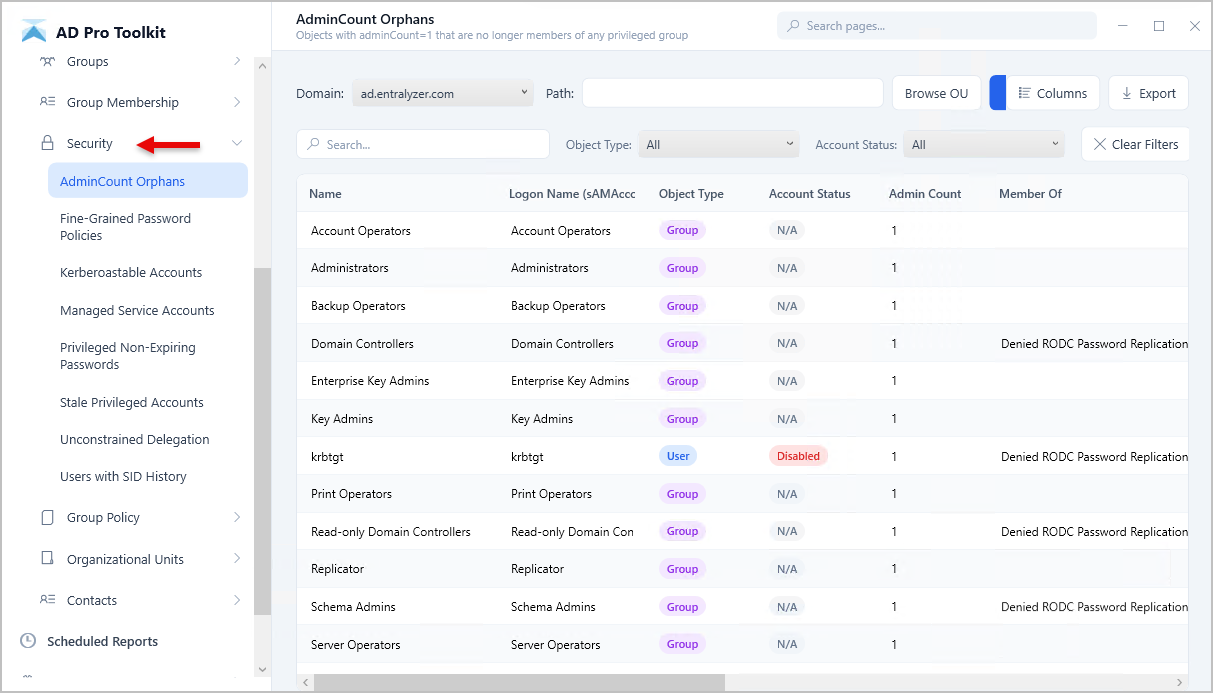 select security reports
