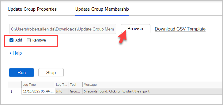 select csv and update option